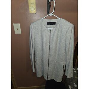 ZARA BASIC Women's Gray Herringbone Zip Jacket Pockets Mid-Length XL